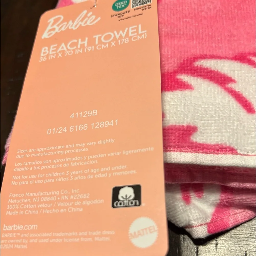 Barbie Signature Logo Palm Tree Pink and White Beach Towel